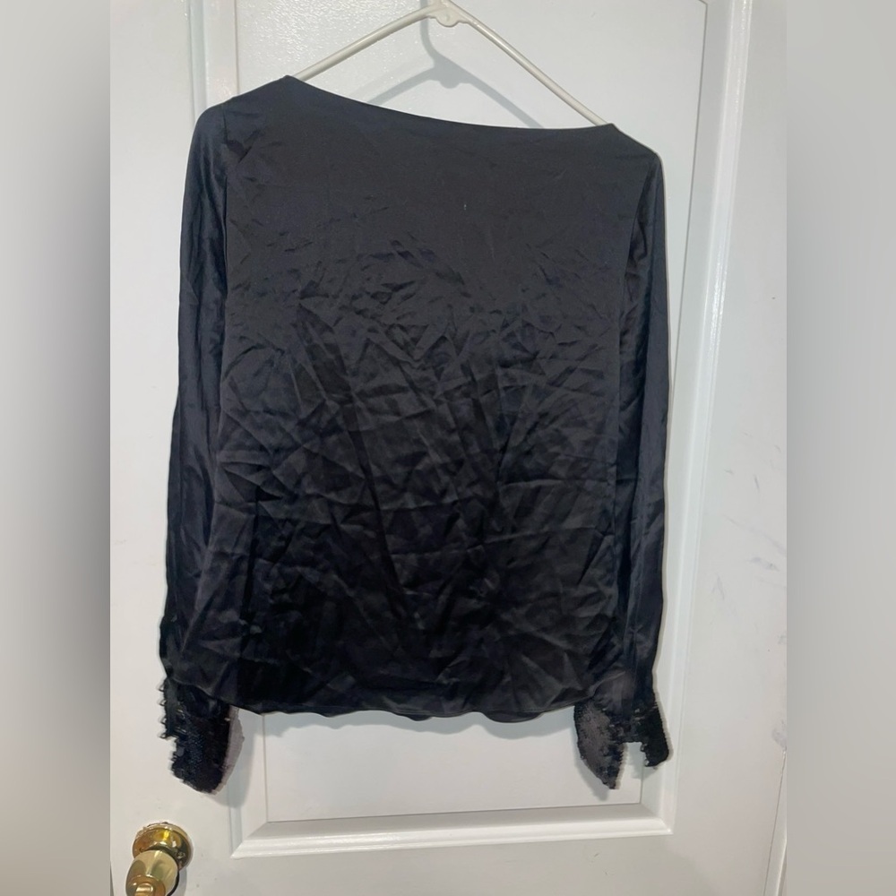 New! Cinq à Sept Black 100% Silk Blouse with Sequin Cuffs 🖤 Small NWT! Holiday - Picture 12 of 13